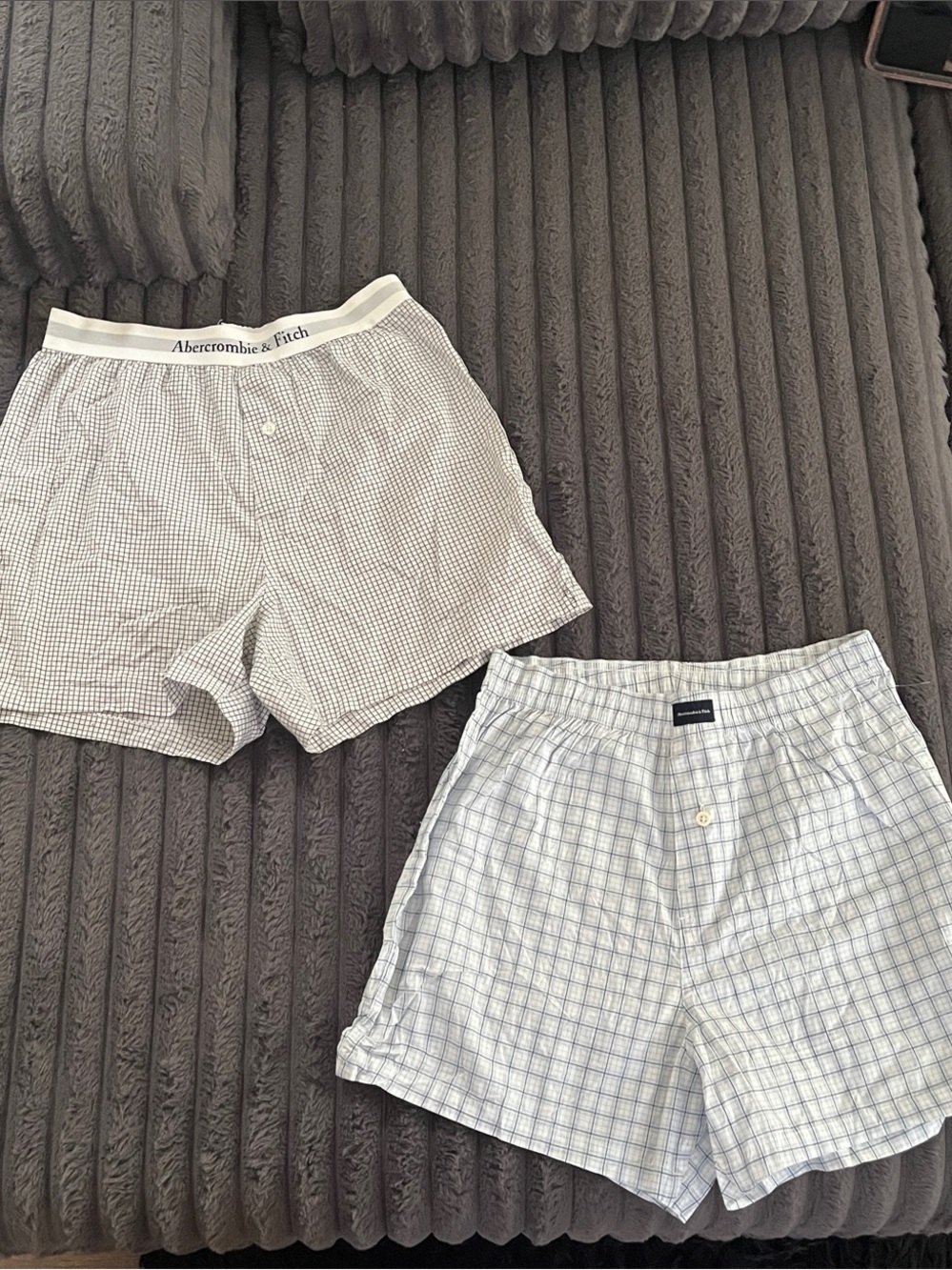 Abercrombie & Fitch White and Light Gray Plaid Men's Boxer Shorts - Two Pack